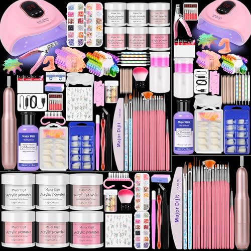 Acrylic Nail Kit with liquid Monomer,6colors Acrylic powder,UV Lamp for Beginners with Everything Nail Supplies（White）