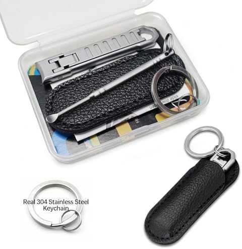 Portable Keychain Nail Clipper with Ear Pick, UItra Thin Nail Clippers for Men Medical Grade Stainless Steel Wide Jaw Folding Slim Sharp Fingernail Cutter for Travel