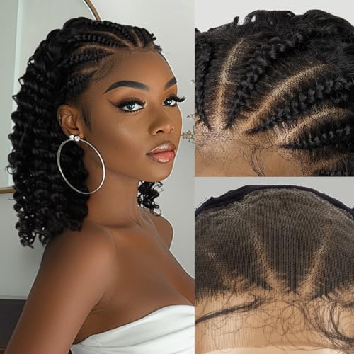 PROTEA Braided Wigs for Black Women, Lightweight Synthetic Handmade Braids Wig with Baby Hair, Braid Lace Wig with Curly End, 16 Inch #2 Natural Color