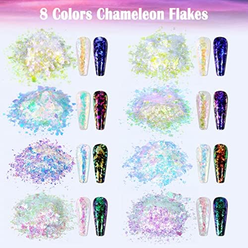 Laza Chameleon Flakes, 8 Colors Nail Confetti Powder, Irregular Colorshift Pigment Powder for Nails Art Supplies, Epoxy Resin Tumbler, Slime, Crafts Decoration - Glass Starry Night