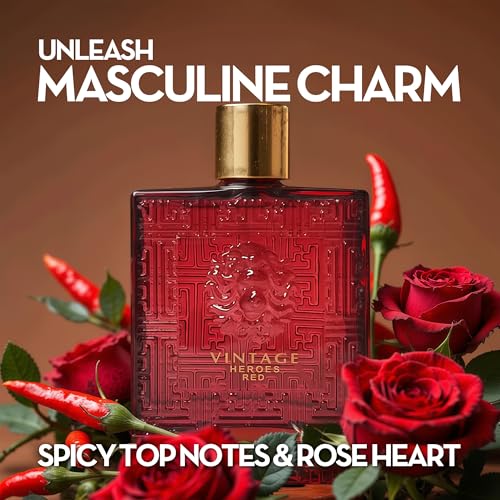 Men's Cologne Eau De Parfume Natural Spray Vintage Heroes Red Perfume with Fruity Warm & Floral Scent 3.4 Fluid Ounce Long Lasting Fragrance