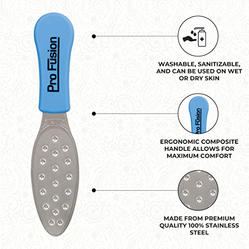 ForPro Pro Fusion Stainless Steel Pedi File - Coarse, Double-Sided Professional Quality - Blue Handle Pedicure File for Heels and Feet - 8.25” L