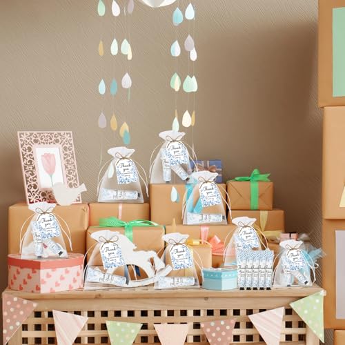 50 Sets Blue Flower Baby Shower Hand Cream Set, Favors Party for Guests Bridal Wedding Gift Bulk Baby Shower Travel Size Hand Cream Blue Flower with Thank You Card and Organza Gift Bags(blue flower)