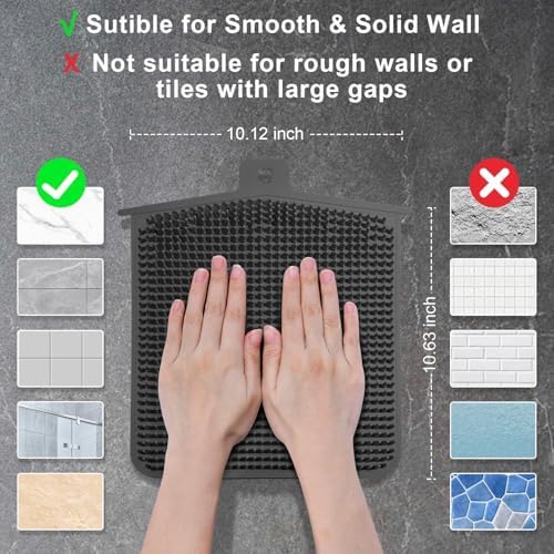 Back Scrubber for Shower Wall, Hands-Free Shower Foot & Back Scrubber with Large Suction Cups Massage Pad, L (Black)