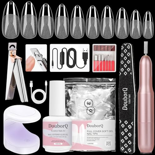 Major Dijit Gel Nail Kit - Beginner Gel Nail Set with Nail Drill, 0.5oz 4-in-1 Nail Glue, 500PCS Almond Nail Tips, UV Lamp for Nail Extension & Art