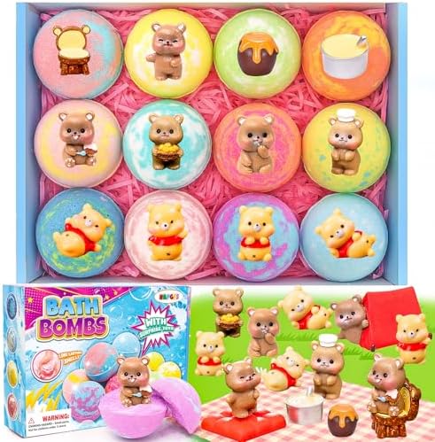 Bath Bombs with Bears Toys Inside for Girls Boys Organic Bath Bombs Set for Kids with Surprise Inside Ideal Kids Birthday Christmas Easter Gift