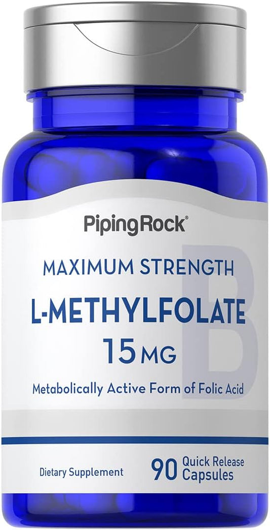 Piping Rock L Methylfolate 15 mg | 90 Capsules | Max Potency | Active Folic Acid Supplement | Non-GMO, Gluten Free