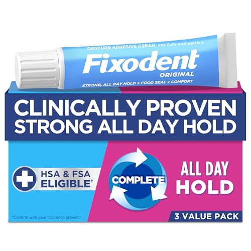 Fixodent Complete Original Denture Adhesive Cream, 2.4 oz, 3 Pack (Packaging May Vary)