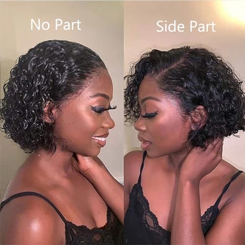 Short Curly Pixie Cut Wig Human Hair 5X5 Closure Glueless Wigs Human Hair Pre Plucked Pre Cut 8 Inch Brazilian Real Hair Pixie Wigs for Black Women Natural Color