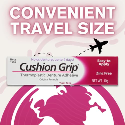 Cushion Grip Thermoplastic Denture Adhesive, 0.35 oz Travel Size (Pack of 3) | Refits and Tightens Loose Dentures On The Go | Non-Glue Adhesive, Acts Like a Soft Reliner
