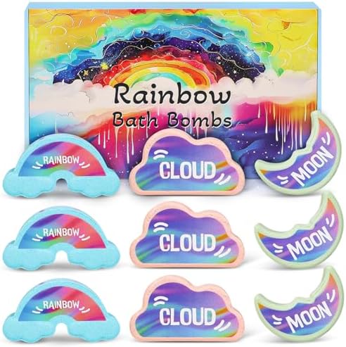 Rainbow Bath Bombs for Kids - 9 Pcs Handmade Natural Kids Bath Bombs, Organic Bubble Bath for Girls, Birthday Gifts for Kid