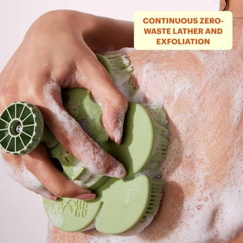 Smoosh® Body Scrubber, Blue & 2-Count Bar Soap, Cedarwood Bergamot - Silicone Body Scrubber with Embedded Bar Soap for Shower Exfoliation and Cleansing