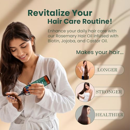 Natural Riches 100% Pure Premium Rosemary Oil For Hair Growth Infused With Biotin & Vitamin E Jojoba & Castor Oil Hair Strengthening Treatment | Nourishing & Volumizing | Non GMO Verified 8 Fl oz.