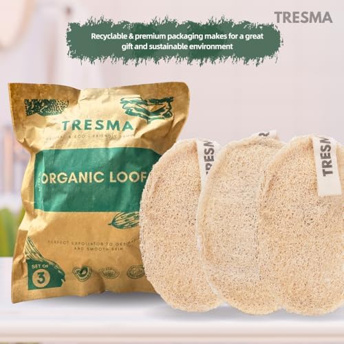 Natural Loofah Body Sponge, Plant-Based Exfoliating Scrubber for Men & Women, Organic Loofahs for Deep Cleansing & Skin Smoothing (3 Pack)