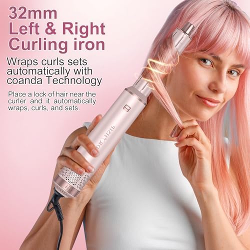 5 in 1 Hot Air Brush - Blow Dryer Brush & Air Curling Wrap Styler with Negative Ion Technology, Hair Dryer Brush for Drying, Curling, Straightening & Styling, Professional Hair Styling Tools