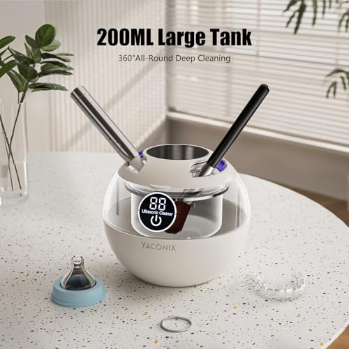 Retainer Cleaner Machine 45kHz Ultrasonic Dental Retainer Cleaner with 3 Modes and Digital Timer Mouth Guard for Retainer Clean, Denture Clean, Night Guard, Braces, Aligner, Jewelry 200ML