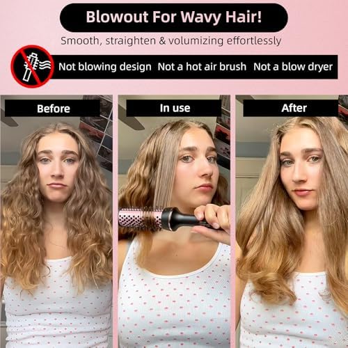 Thermal Hair Brush for Blowout Look, 1.5 Inch Heated Round Brush for Natural Curl,Ionic Curling Iron Wand with Dual Voltage, Volumizing Smoothing Hot Round Brush, Black