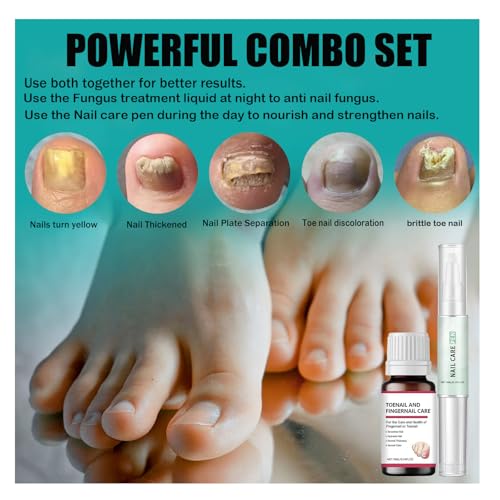 Toenail and Fingernail Repair and Care Set,2 Bottles Solution Repair and Renew Discolored and Damaged Nails as well as Thick Toenails,1 Nail Care Pen for Daily Nails Care Moisturize and Nourish