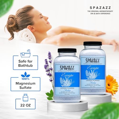 Spazazz Aromatherapy Hot Tub Crystals – Palmarosa Lavender Bath Salt for Bathtub & Hot Tub Spa – Relaxing Bath Salts – Aromatherapy Bath Salt – Lavender Bath Soak & Spa Essentials
