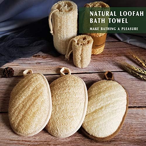 Natural Loofah Sponge Exfoliating Body Scrubber (3 Pack),Made with Eco-Friendly and Biodegradable Shower Luffa Sponge, Loofah for Women and Men, Beige