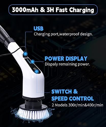 Electric Spin Scrubber Cleaning Brush: Cordless Power Shower Scrubber for Cleaning Bathroom Tub Tiles Car with Long Handle | Portable E Spin Bathtub Spinning Cleaner Scrub Brush Household Use Supplies