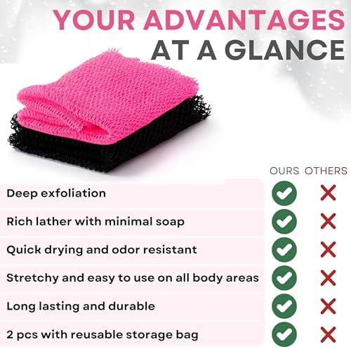 Premium 2X African net Sponge Authentic Exfoliating Body Scrubber for Shower Long Quick Dry 100% Nylon Deep Cleansing Back and Pore Scrubber Bath Sponge for Shower