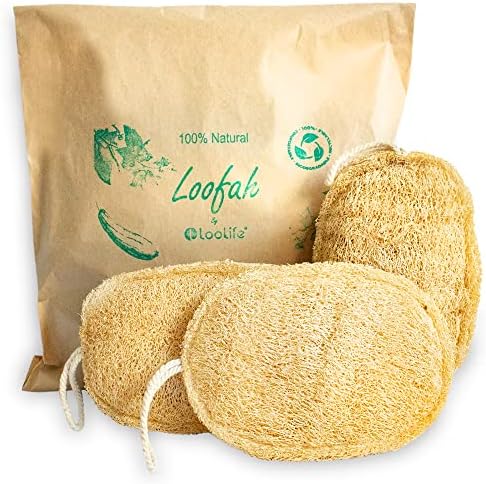 Natural Loofah Exfoliating Sponge (3 Pack) - Organic Body Scrubber - Biodegradable Shower Luffa