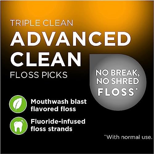 DenTek Triple Clean Advanced Clean Floss Picks, No Break & No Shred Floss, 20 Count (Pack of 8)