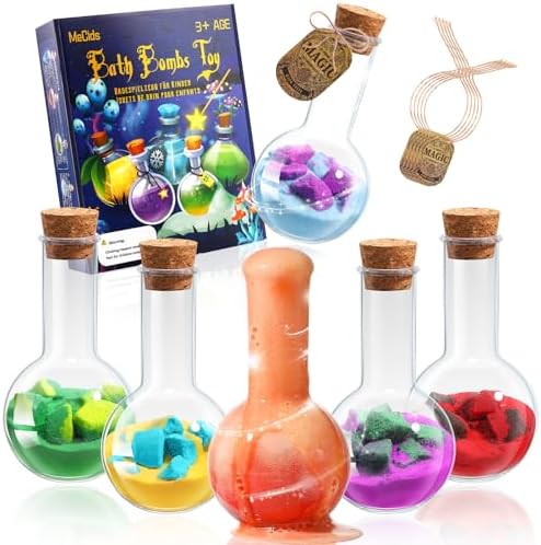 MeCids Magic Potion Bubble Bath Bombs for Kids - Safe & Non-Toxic Bath Color Tablets Bath Potions for Toddlers Ages 4-12 Fun Science Kit Gift for Birthday, Halloween，Thanksgiving，Christmas- 6 Pack
