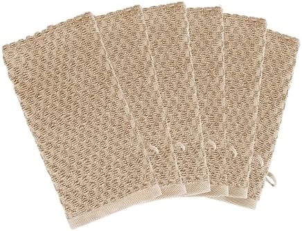 COTTON CRAFT Bath Mitt - Exfoliating Glove - Set of 6 Euro Spa Waffle Weave Towel Mitts - 100% Cotton Body Shower Glove Washcloth with Hanging Loop - Sensitive Skin Friendly - Large 5.5x10 -Linen