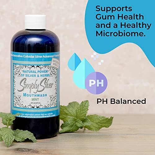 Simply Silver Mouthwash - All Natural Colloidal Silver Mouthwash Alcohol, BPA, Cetylpyridinium Chloride, and Fluoride Free, 16 Fl Oz (Mint)