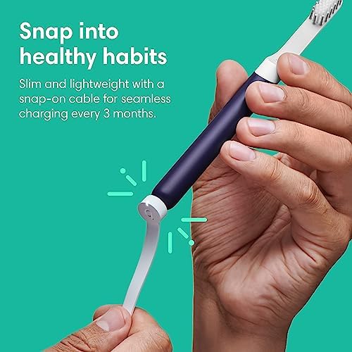Quip Rechargeable Sonic Toothbrush for Adults - Timed Electric Toothbrush with Cover - Replaceable Brush Head, Soft Bristles, Plastic Handle - Travel Toothbrush - Midnight