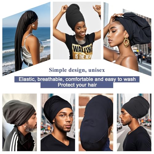 4 Pcs Dreadlock Stocking Caps for Men Spandex Dreadlock Cap Overnight Sleep Cap Elasticity Soft Lightweight Comfortable Sleeping Head Wrap Headwear for Men and Women