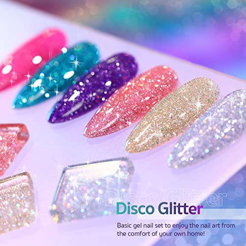 GAOY Disco Glitter Gel Nail Polish Set, 6 Sparkle Rainbow Colors Gel Kit for Nail Art DIY Manicure and Pedicure at Home