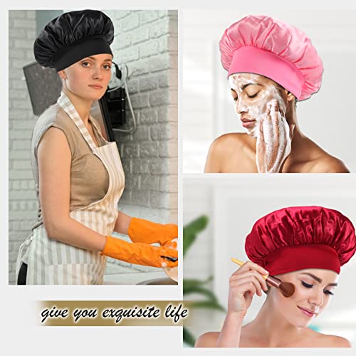 KEPUWAY 10 Pcs Bonnet, Superior Satin Bonnet with Elastic Wide Band, Silk Hair Bonnet for Sleeping Women Men curly Dreadlock Braid Hair (Multicolor Share Pack)