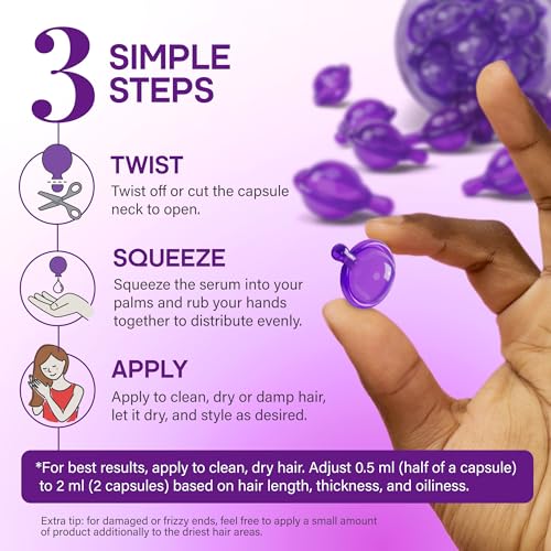 Hair Serum Capsules – Keratin & Silk Protein Hair Treatment with Argan, Coconut, Jojoba & Avocado Oils – Leave‑In Anti‑Frizz Hair Oil w/ Vitamins A, E & B5 for Dry, Damaged Hair – No Rinse, 30 ct