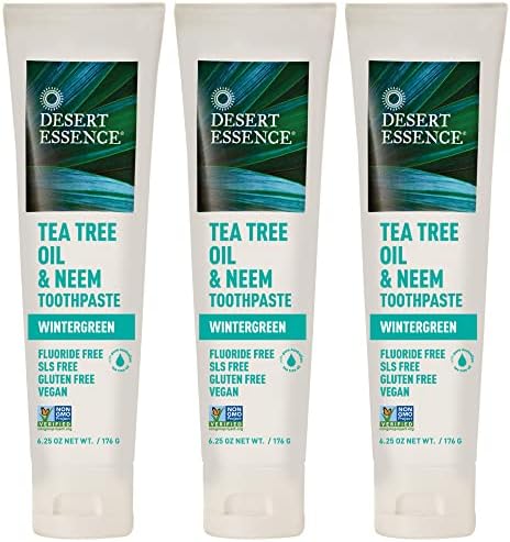 Desert Essence Natural Tea Tree Oil and Neem Toothpaste, Wintergreen,6.25 Oz, Pack of 3