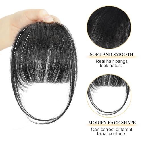 BOGSEA Clip in Bangs Real Human Hair Bangs Hair Clip with Temples Hairpieces for Women Natural Looking Fringe Hair Extension for Daily Wear(Wispy Bangs, (Black))