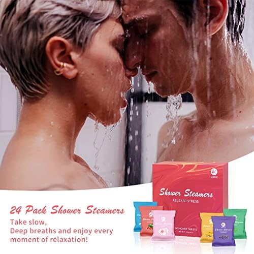 Shower Steamers Aromatherapy for Women and Men, 24-Pack Organic Shower Bombs with Essential Oil, Rose, Watermelon, Tea Tree, Orange, Sea Salt, Lavender Stress Relief Birthday Gifts for Her
