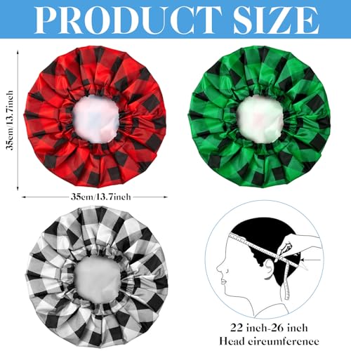 Shower Cap for Men Waterproof Reusable Large Bath Cap Men for Dreadlocks, Braids, Curls, Locs, Curly Hair, 3 Colors(Plaid Pattern)