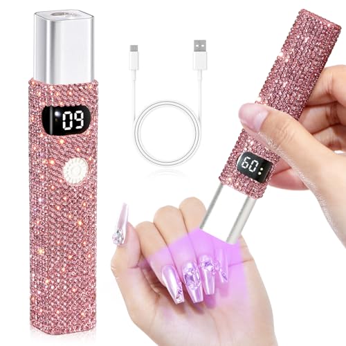Flash Cure Handheld UV Light for Gel Nails Mini LED Nail Lamp Rechargeable Portable Nail Dryer Fast Curing DIY Pink Diamond