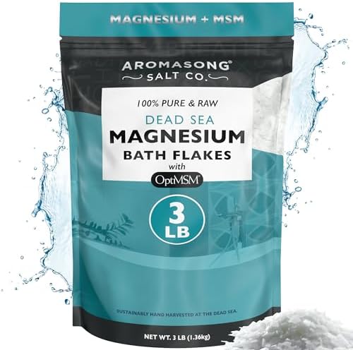 Aromasong RAW Magnesium Flakes + OptiMSM for Soaking 3 LB Resealable Pack - Muscle Relaxing Organic Bath Salts Magnesium Chloride Flakes, Mineral Soak.