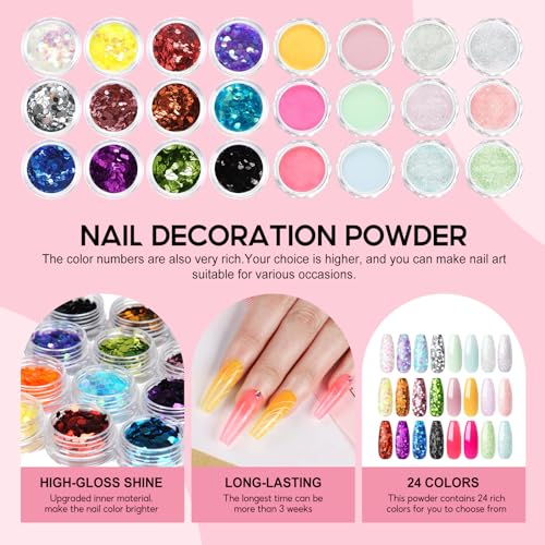 COSCELIA Acrylic Nail Kit for Beginners with Everything, Professional Nail Kits with Drill U V Light 4 Colors Acrylic Powder 24Pcs Glitter Decorations DIY Extension Nails Home Salon for Women