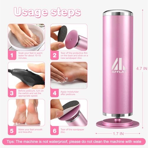 AFFLAT Electric Foot Callus Remover, Adjustable Speed (0-800Rpm), Adjustable Speed Foot Scrubber with 60 Pcs Sandpaper Discs, Electric Callus Remover for Feet,Pedicure Tool for Men and Women,Pink