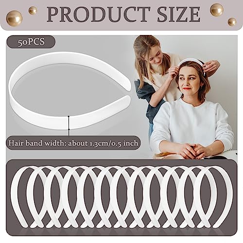 50PCS Amersumer 1/2" Girls Plain No Teeth DIY Plastic Headbands Headwear Hair Accessories (Black） (WHITE)