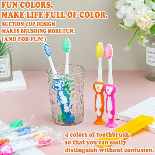 40 Pcs Disposable Toddler Toothbrushes, Suction Cup Bulk Kids Toothbrushes with 5 in Comb, Individually Wrapped Animal Toothbrush for Home, School, Camp, Daycare, Travel