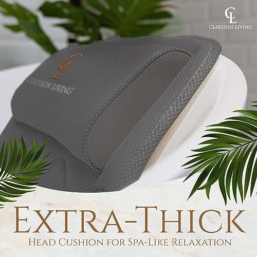 Full Body Bath Pillow (17'' x 49'') - Bathtub Cushion with Headrest Supports Neck, Back and Legs - Free Hanging Hooks for Fast Drying Over Tub - Includes Washing and Travel Bags - Gray