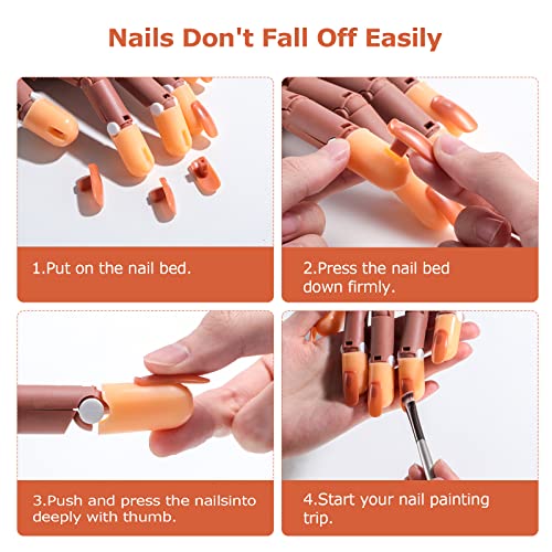 Practice Hand for Acrylic Nails, Flexible Never Fall Off Nail Trainning Adjustable Hands Kits, Fake Hands for Nail Practice, Nail Display Manicure, Movable Nail Maniquin Hand(100PCS Nail Tips)