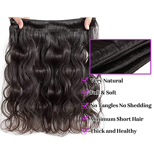 Aspumod 12A Human Hair Bundles Body Wave 3 Bundles Human Hair 16 18 20 Inch 100% Unprocessed Brazilian Virgin Hair Bundles Deals Human Hair Weave Body Wave Human Hair Extensions Natural Color