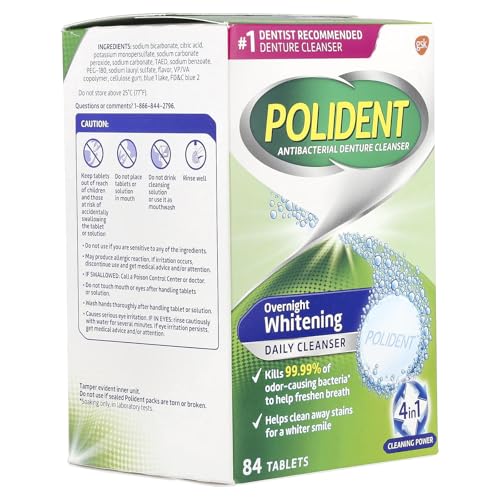 Polident Overnight Whitening Triple Mint Freshness Denture Cleaner Tablets - 84 CT